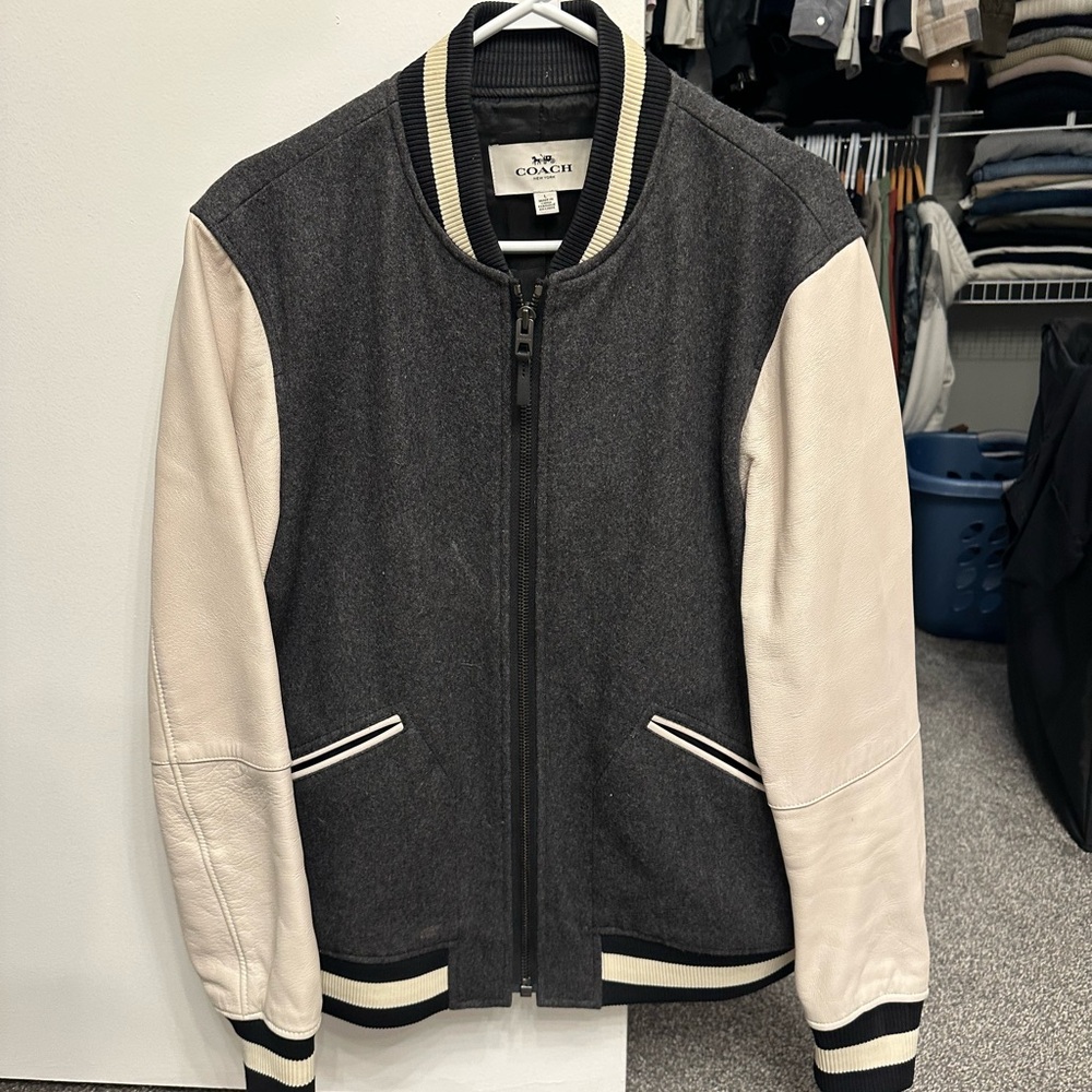 (SOLD) Coach Men's Charcoal and Cream Bomber Jacket